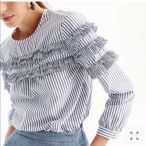 J. Crew blue & white stripe tiered ruffle blouse